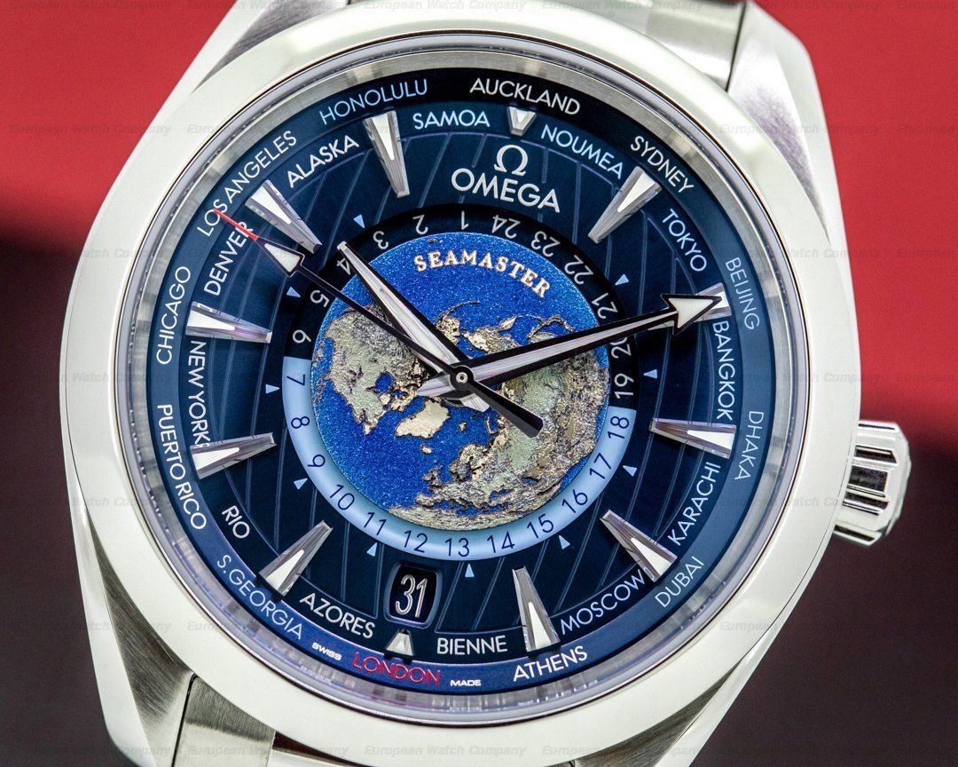 OMEGA Seamaster Aqua Terra 150m Co-Axial GMT Worldtimer in a 43mm watch.