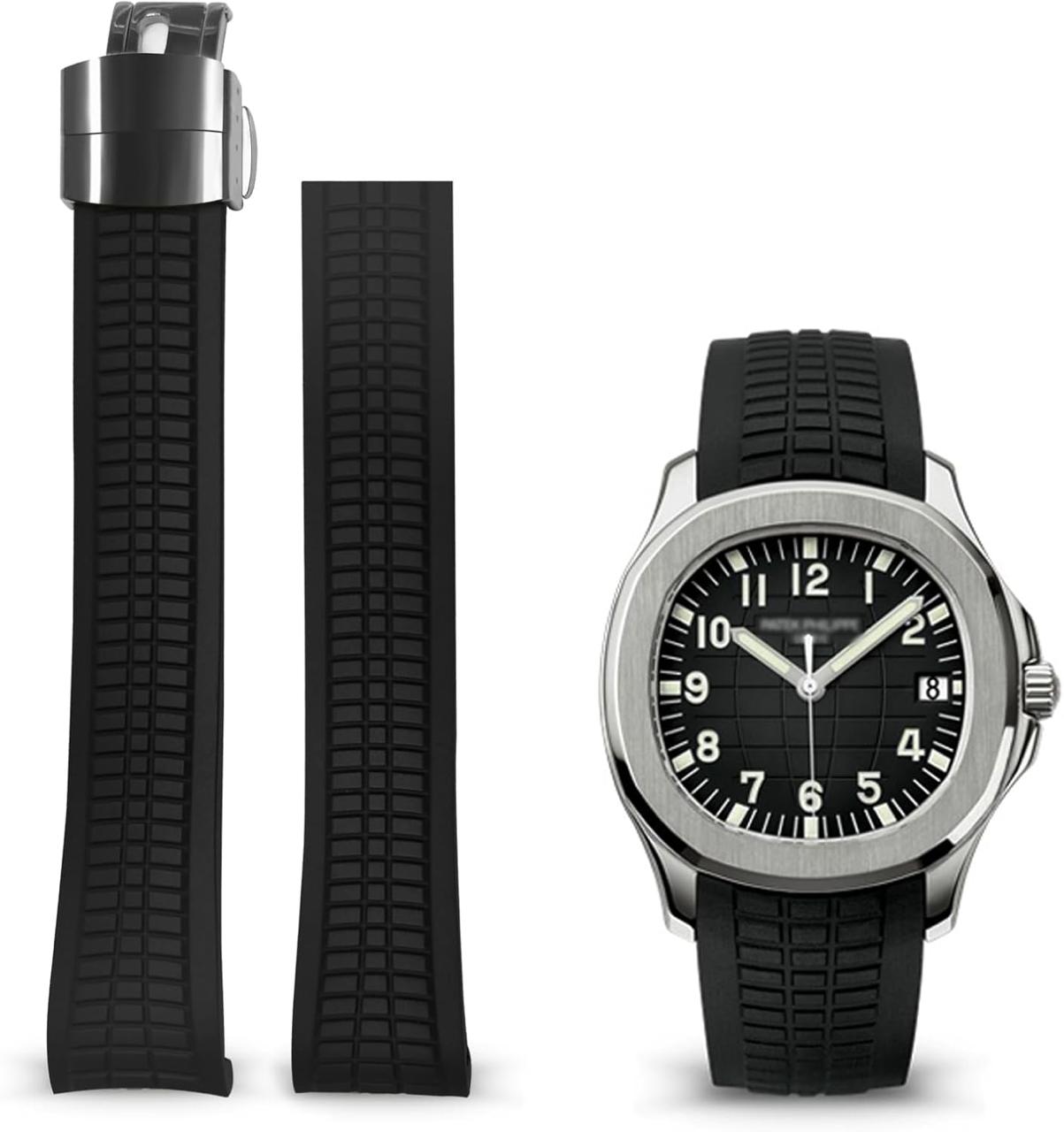 Patek Philippe Aquanaut black dial watch.