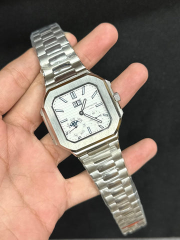 Patek Phillipe Square Case MoonPhase White Dial.