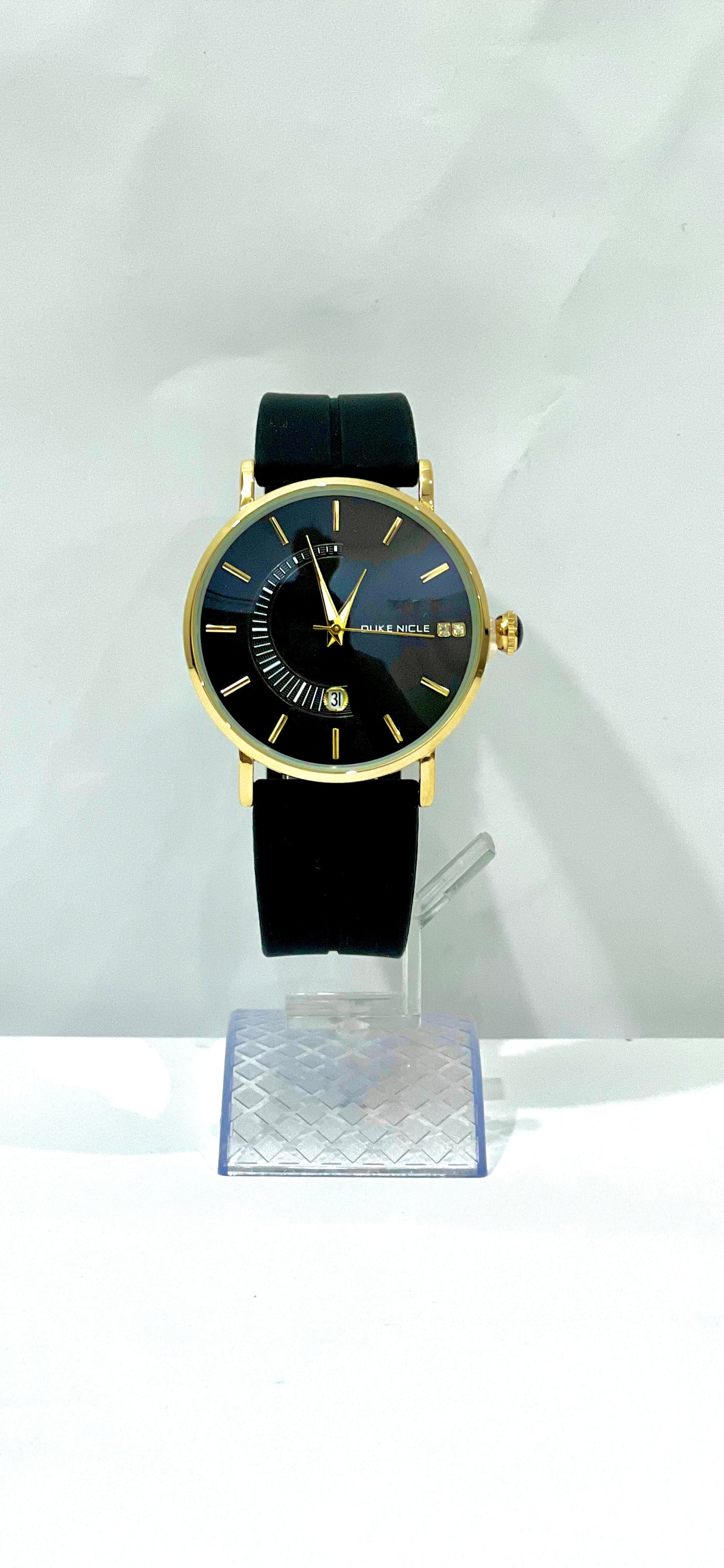 Duke Nicle Black and Gold Dial, Black Silicon Strap