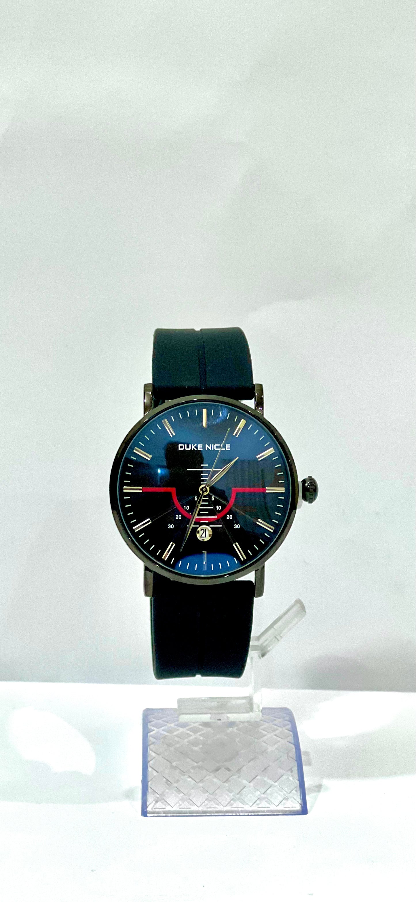Duke Nicle Black and Red Dial, Black Silicon Strap