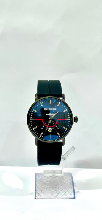 Duke Nicle Black and Red Dial, Black Silicon Strap