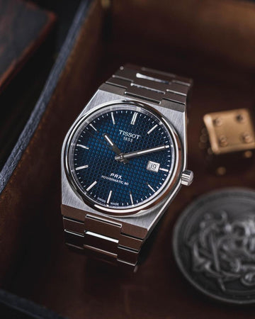 Tissot PRX textured Blue dial Watch.