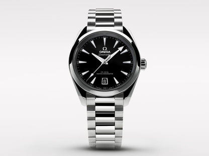 Omega Seamaster Aqua Terra 150M Co-Axial Master Chronometer 38 mm watch black dial.
