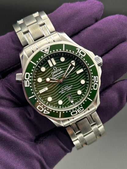 Omega Seamaster Diver green ceramic dial watch.