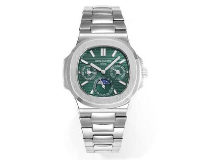 Patek Philippe Nautilus Perpetual Calendar green sunburst dial watch.