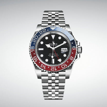 Rolex GMT-Master II "Pepsi" in Oystersteel black dial watch.