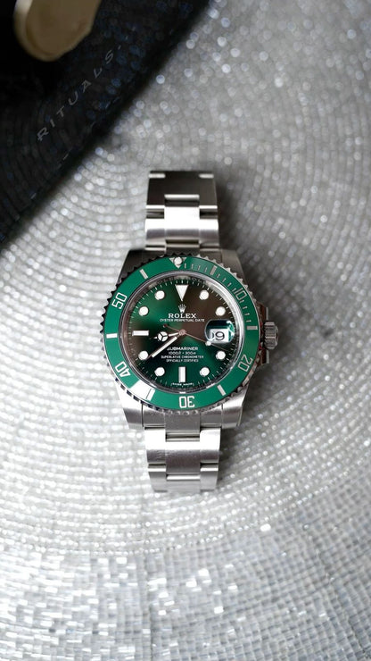 Rolex Submariner Date "Hulk" green Cerachrom bezel watch.