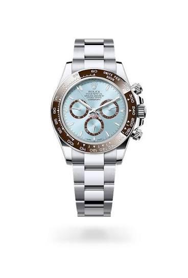 Rolex Cosmograph Daytona platinum ice blue dial watch.
