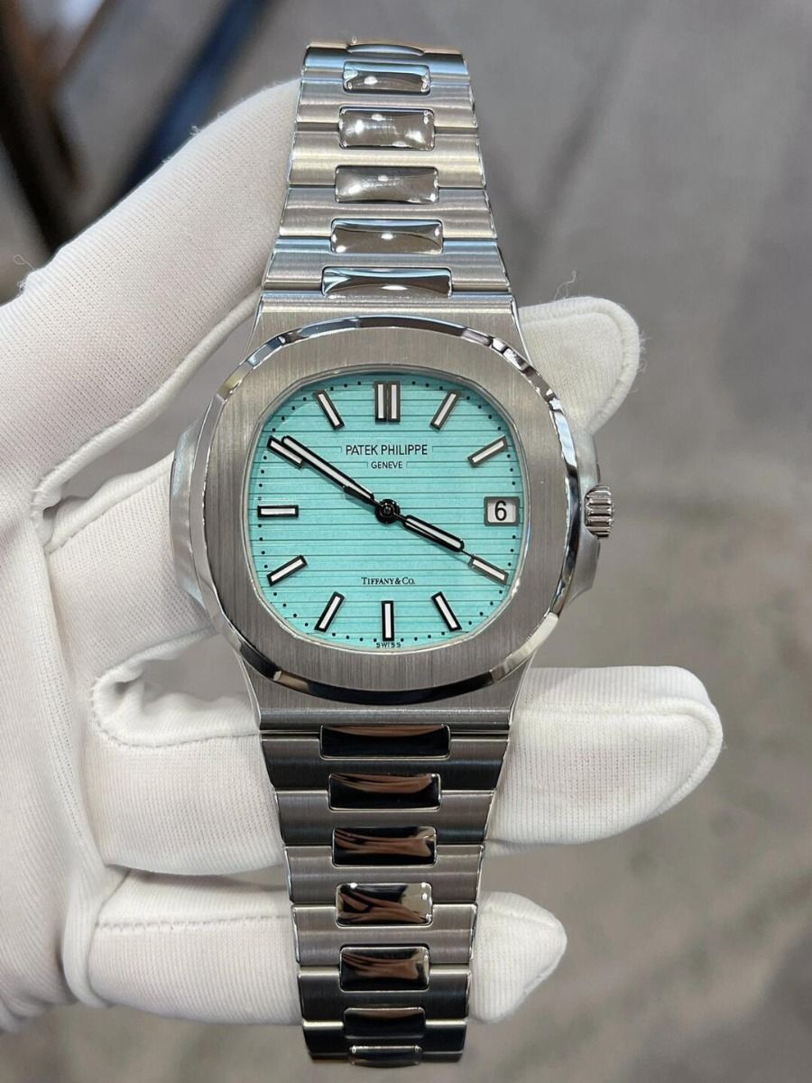 Patek Philippe Nautilus watch with a Tiffany Blue dial.