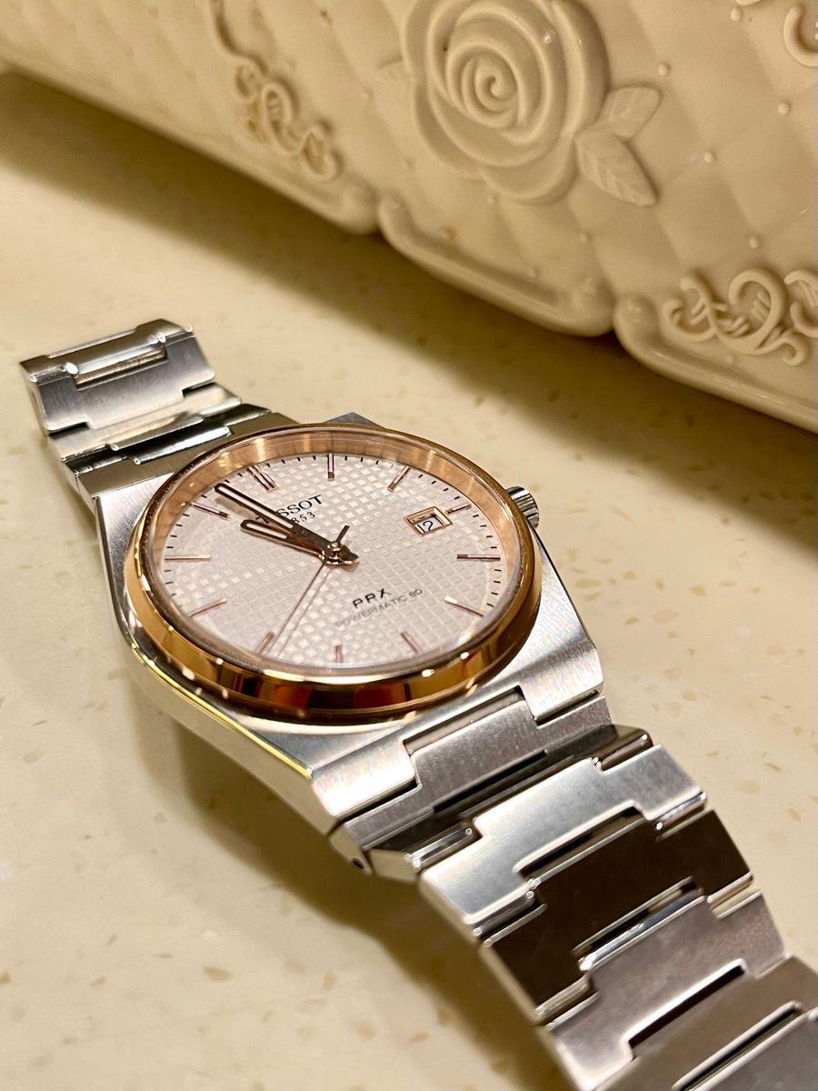 Tissot PRX silver dial and rose gold PVD bezel Watch.