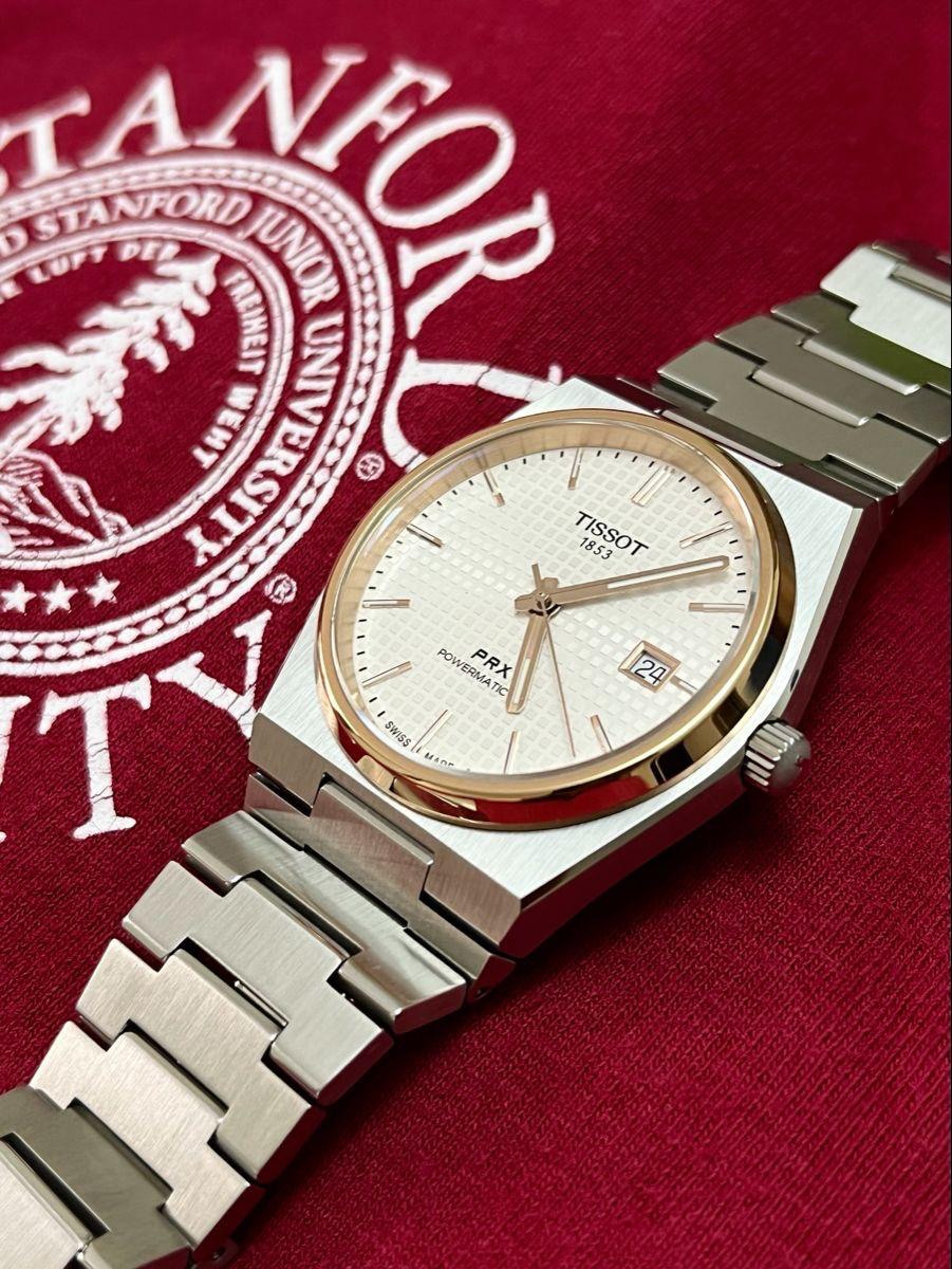 Tissot PRX silver dial and rose gold PVD bezel Watch.