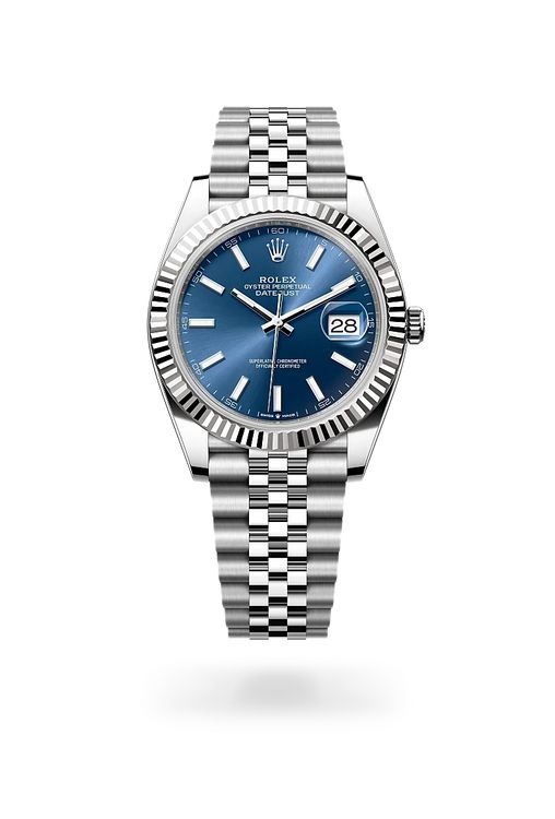 Rolex Oyster Perpetual Datejust blue dial watch.