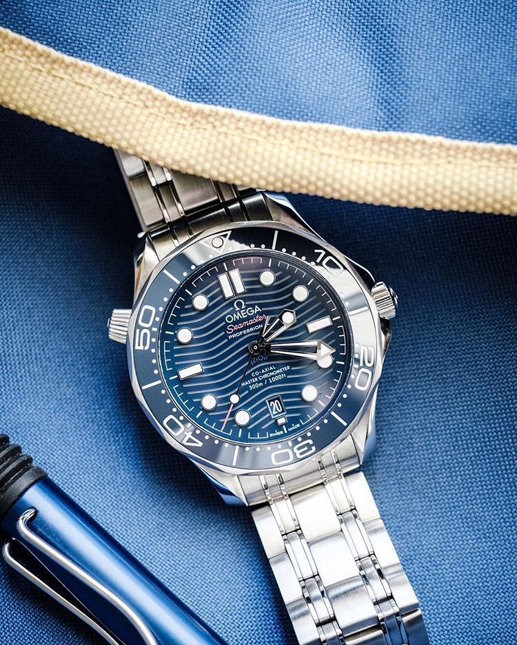 Omega Seamastera Diver blue ceramic dial watch.