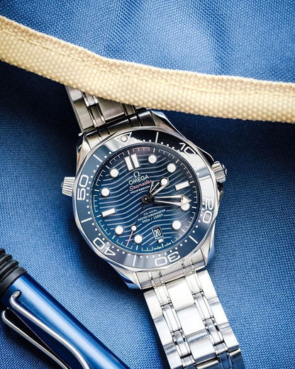 Omega Seamastera Diver blue ceramic dial watch.