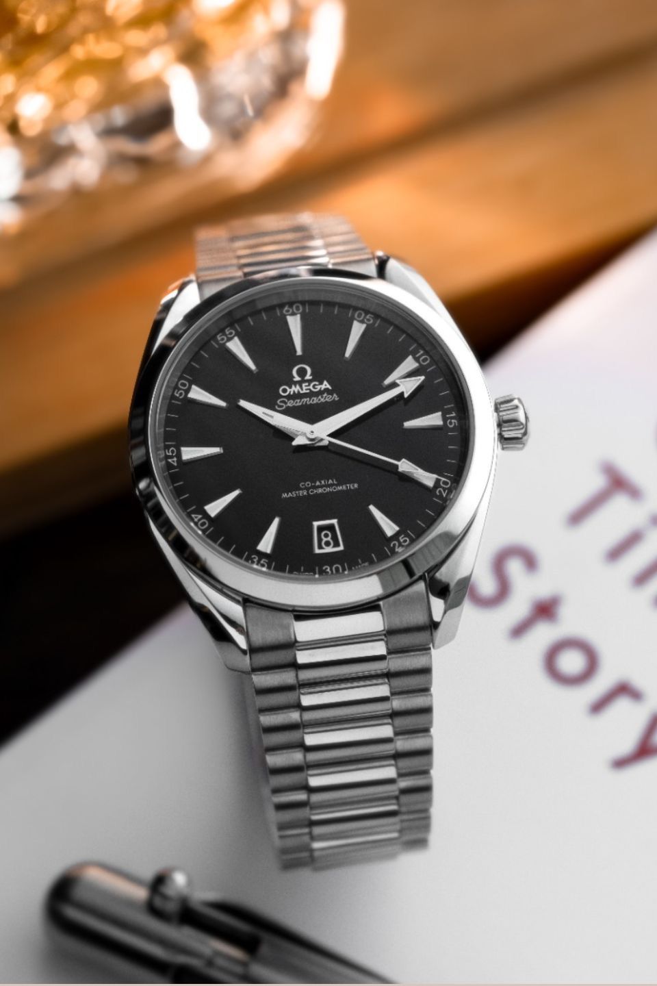 Omega Seamaster Aqua Terra 150M Co-Axial Master Chronometer 38 mm watch black dial.