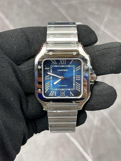 Santos de Cartier watch blue dial watch.