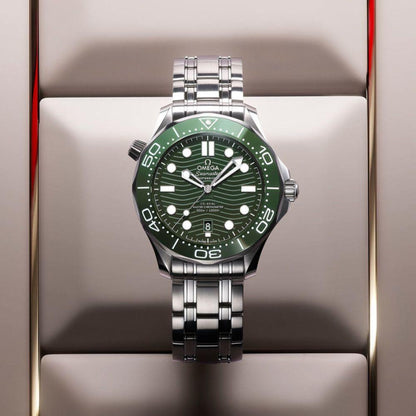 Omega Seamaster Diver green ceramic dial watch.