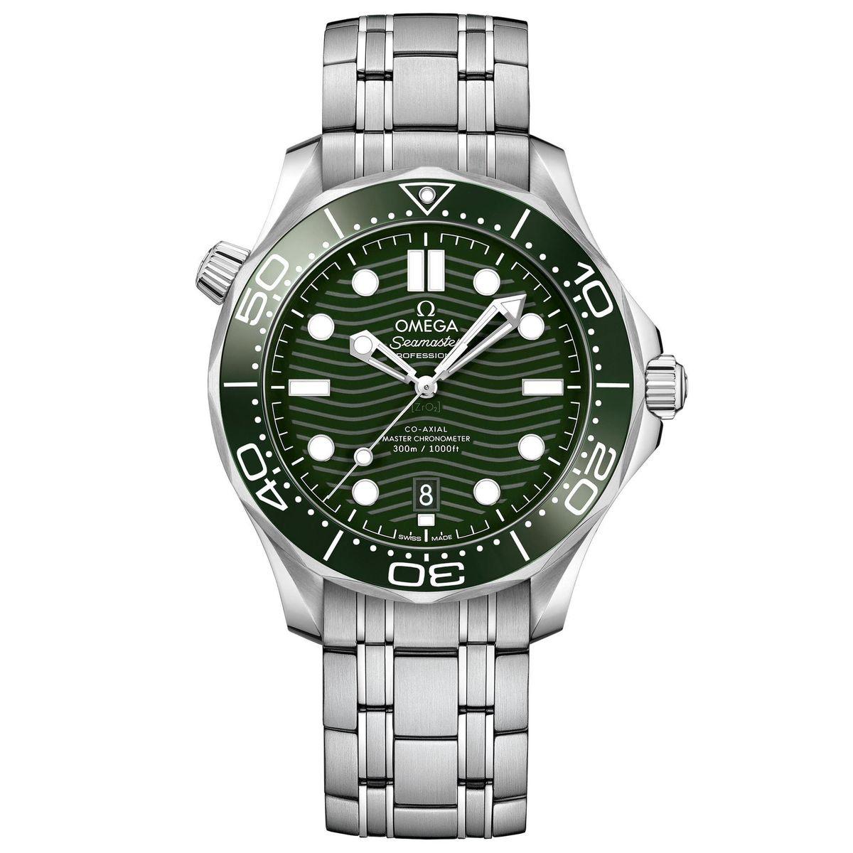 Omega Seamaster Diver green ceramic dial watch.
