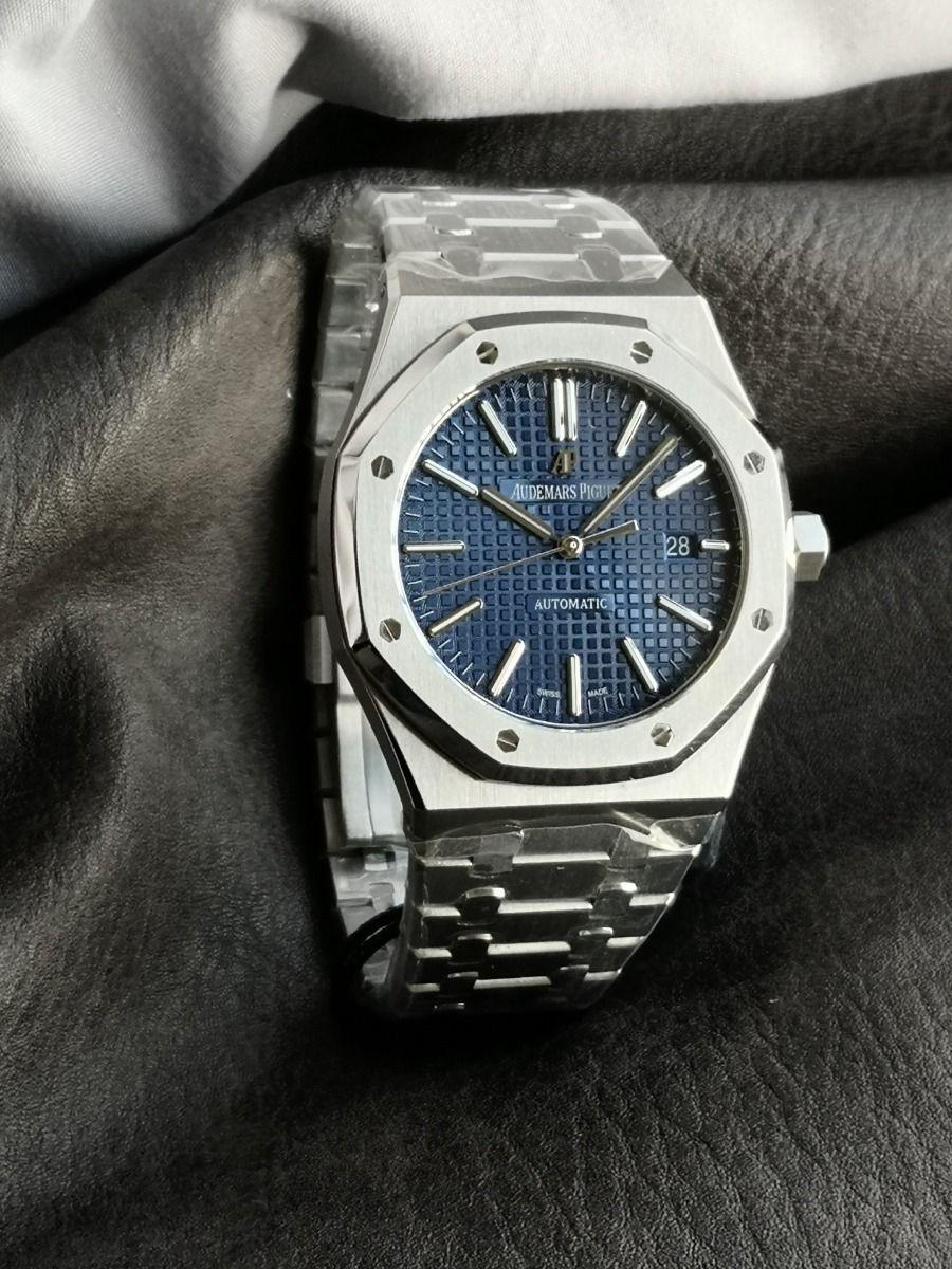 Audemars Piguet Royal Oak blue dial watch.