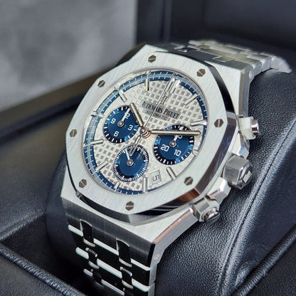Audemars Piguet Royal Oak Chronograph stainless silver-toned dial watch.