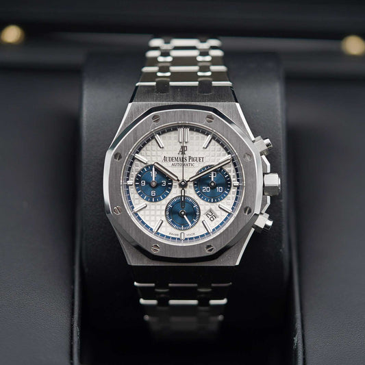 Audemars Piguet Royal Oak Chronograph stainless silver-toned dial watch.