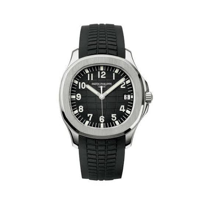 Patek Philippe Aquanaut black dial watch.