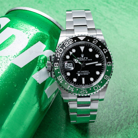 Rolex GMT-Master II “sprite”Oystersteel black dial watch.