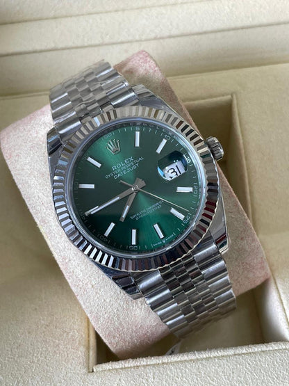 Rolex Datejust 41 with a rhodium green dial.