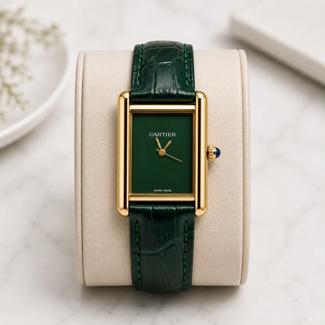 Cartier Tank Louis Green Dial Watch.
